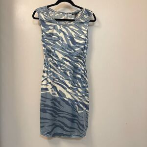 Banana Republic Silk Dress Blue Animal Zebra Print Pockets Sleeveless Sz 4